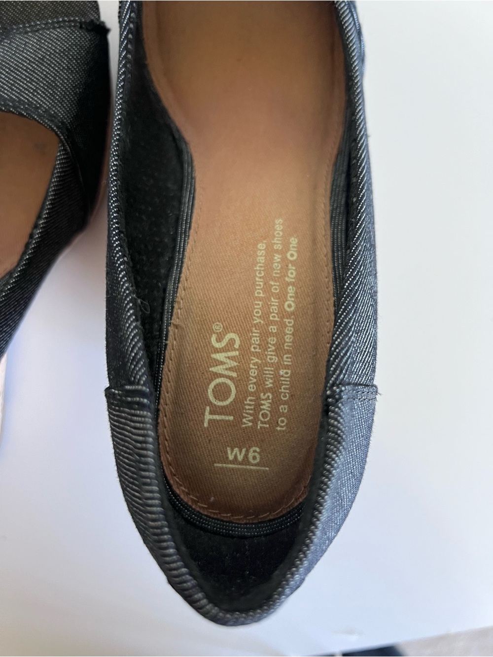 Toms Women's Stella Peep-Toe Cork Wedges Black Denim - Picture 8 of 8